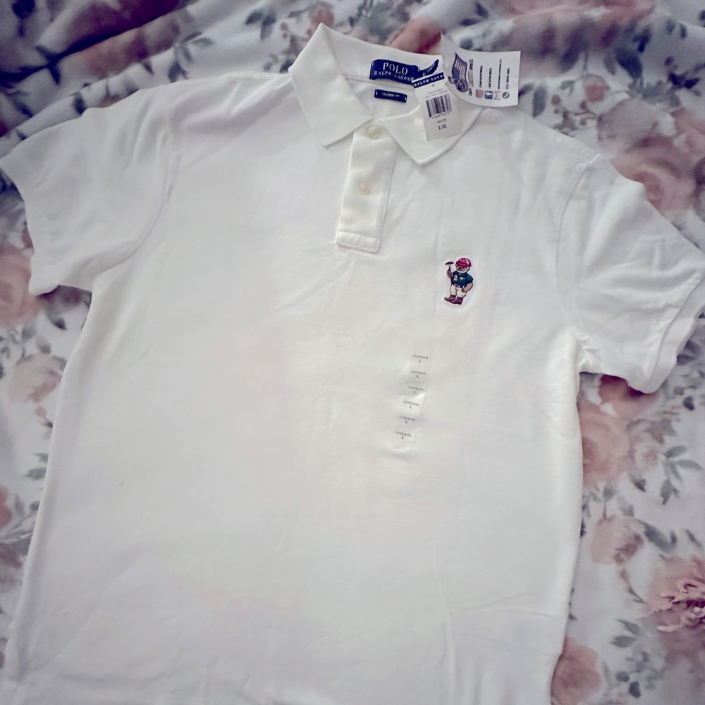 New Polo t-shirt, classic and with a little bear. One one color, white .